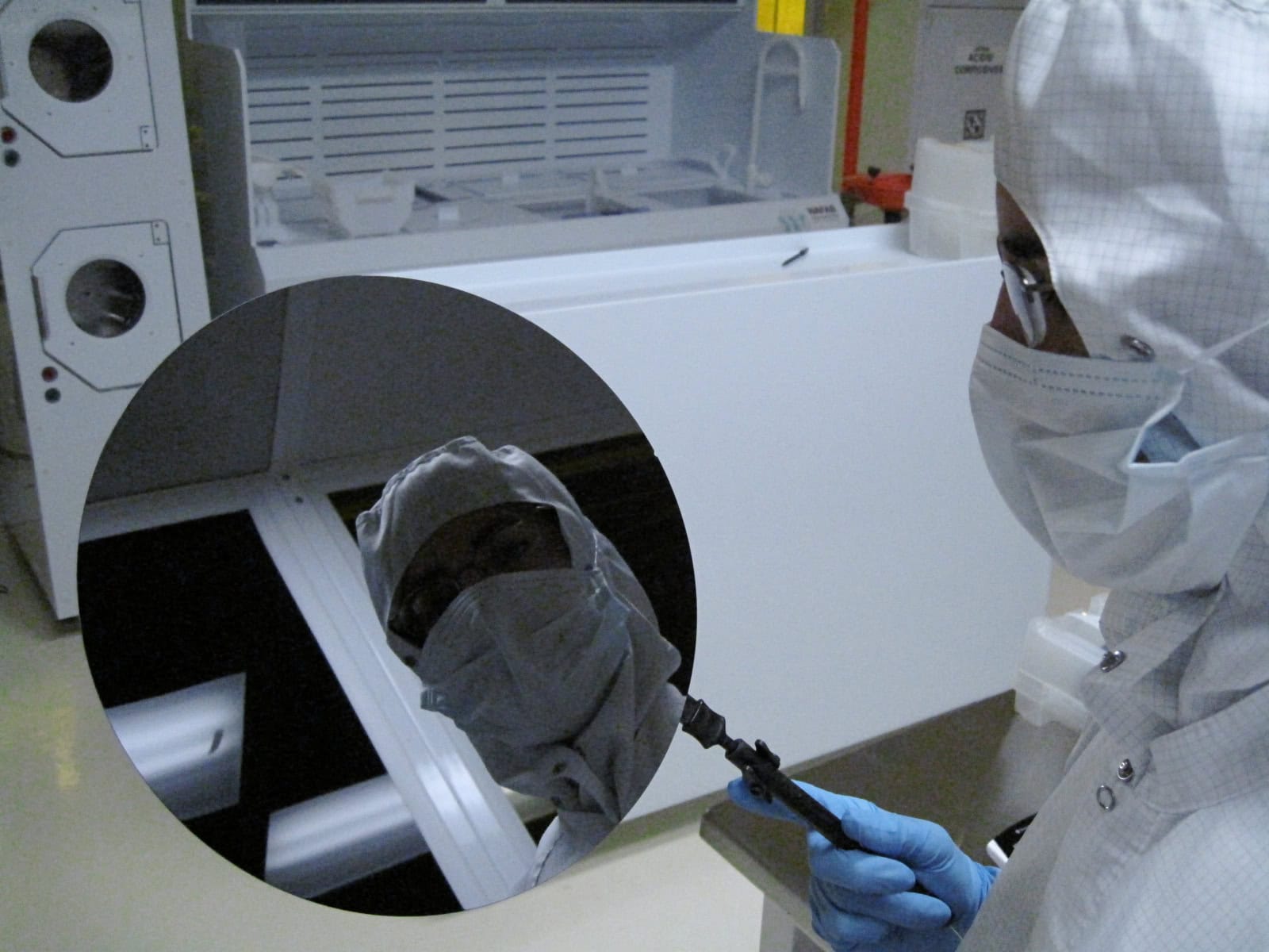 Silicon nitride–coated wafer under inspection