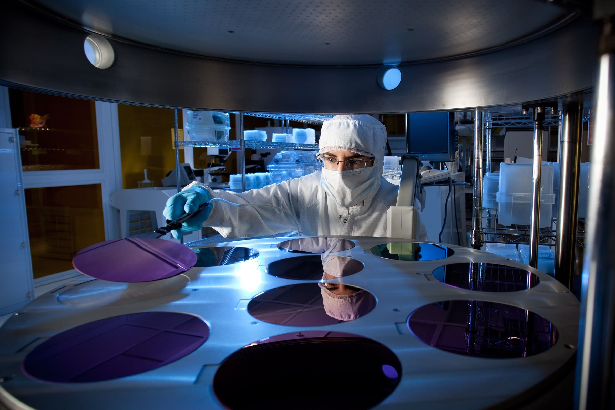 Rogue Valley Microdevices cleanroom and MEMS wafers